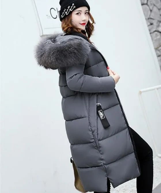 Women Large Fur Collar Padded Cotton Warm Winter Coat