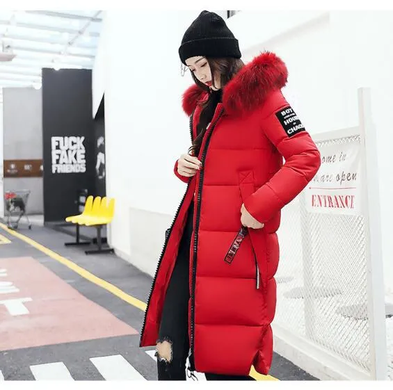 Women Large Fur Collar Padded Cotton Warm Winter Coat