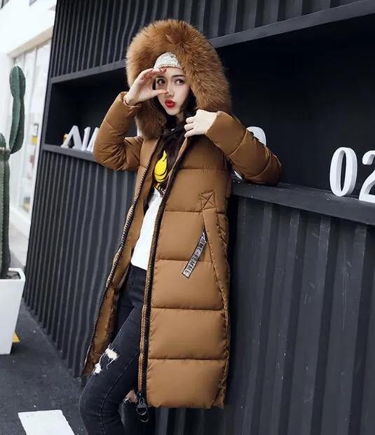 Women Large Fur Collar Padded Cotton Warm Winter Coat