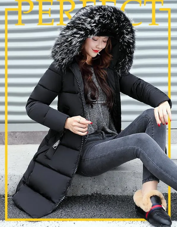 Women Large Fur Collar Padded Cotton Warm Winter Coat
