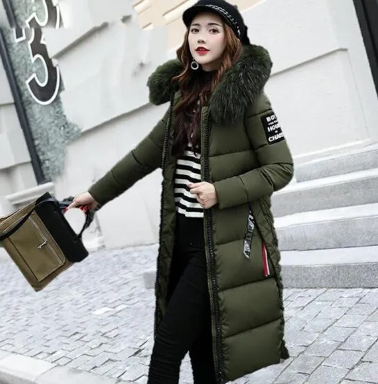 Women Large Fur Collar Padded Cotton Warm Winter Coat