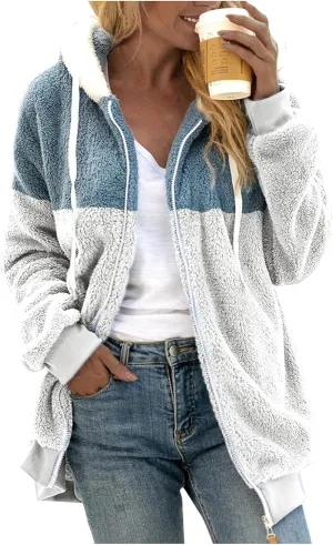 Womens Sherpa Fleece Lined Hoodie Jackets Fall Winter Warm Warm Winter Oversized Fluffy Coat Zipper Coats Winter Outwear